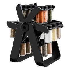 SWISSHOME - Especiero Giratorio 18 Frascos De Vidrio Con Tapa Metálica Organizador Especias