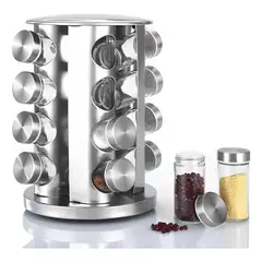SWISSHOME - Especiero Giratorio Acero Inoxidable 16 Frascos Vidrio Organizador Condimentos
