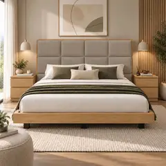 EKONOMODO COLOMBIA - Cama Queen En Roble Taldy Con Mesas de Noche 160x190 Cocoa
