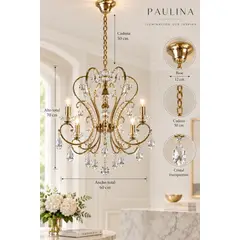 GENERAL - Lámpara Decorativa Chandelier Dorada 2386-6 | Lámpara Colgante de 6 Luces para Sala y Comedor