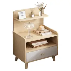 GENERICO - Mesa de Noche con Cajón y Patas de Madera