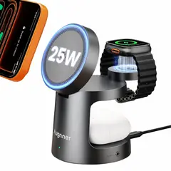 GENERICO - Cargador Inalámbrico Qi2.2 25W Magnético Magsafe 3 en 1 Teléfono Watch Audífonos
