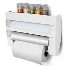 SWISSHOME - Dispensador Porta Rollo 4en1 Papel Aluminio Cortador Cocina