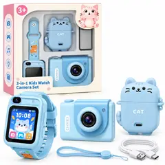 AMERICAN GENERICS - Set Reloj Cámara Infantil 3 En 1 Con Doble Pantalla Táctil Juegos