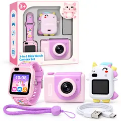 AMERICAN GENERICS - Set Reloj Cámara Infantil 3 En 1 Con Doble Pantalla Táctil Juegos