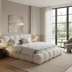 MOBILIARIA ALTA GAMA MONSIER - Base de Cama Cubo Doble- Confort Premium en Gamuza - Cabecero - Base Dividida de Lujo