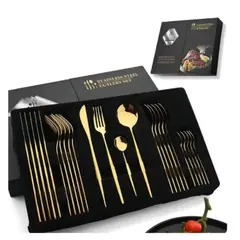 AMERICAN GENERICS - Juego De Cubiertos Acero Inoxidable Dorado Set x24 Piezas
