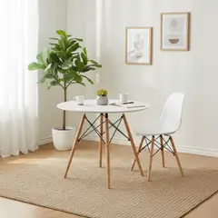 GENER - Mesa Eames Redonda Color Blanco Patas Madera