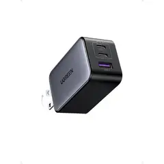UGREEN - Cargador 65W Nexode GaN, Carga Rápida, 3 puertos (2 USB-C + 1 USB-A), Plateado