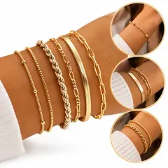 GENERICO - Juego de Pulseras de Oro 14k con Eslabones Cubanos Dearmay