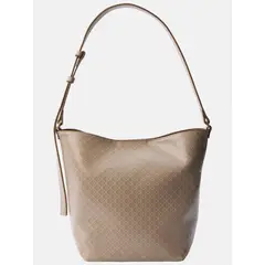 CALVIN KLEIN - Bolso beige mediano con estampado de emblema y bolsillo interior