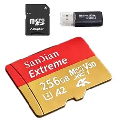 OTRAS MARCAS - Tarjeta MicroSD TF 256GB Clase 10 U3 V30 A2 Alta Velocidad Capacidad Con Adaptador SD y USB