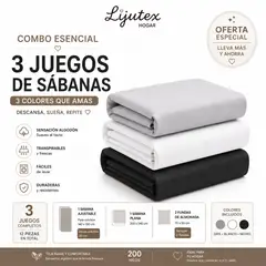 GENERICO - Juego de Sábanas Dobles x 3 u / 200 Hilos Sensación Algodón – Descansa / Sueña / Repite