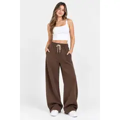 URBAN PLUS - Pantalon jogger mujer bota ancha en algodon cafe