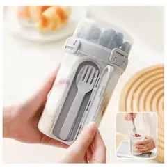 AMERICAN GENERICS - Vaso Porta Snack Yogur Doble Compartimento con Cubiertos