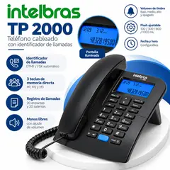INTELBRAS - Teléfono Cableado TP 2000 Identificador de Llamadas DTMF/FSK Manos Libres