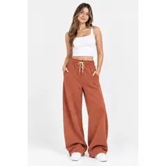 URBAN PLUS - Pantalon jogger mujer bota ancha en algodon terracota