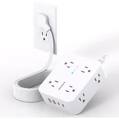 GENERICO - Multitoma HANYCONY 8 Tomas + 4 Puertos USB con Protección contra Sobretensiones, Blanca