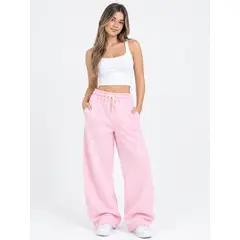 URBAN PLUS - Pantalon jogger mujer bota ancha en algodon rosa