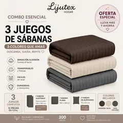 GENERICO - Juego de Sábanas Dobles x 3 u / 200 Hilos Sensación Algodón – Descansa / Sueña / Repite