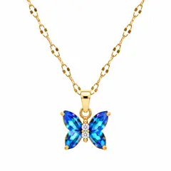 DELUXE - Collar Cadena Con Dije Mariposa Azul Pequeña Con Circon En Acero + Caja