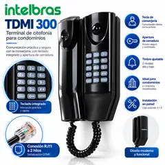 INTELBRAS - Telefono / Citófono TDMI 300 color negro con Teclado con opción Apertura Cerradura