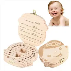 GENERICO - Caja de Madera para Dientes de Leche en Español, Organizador de Recuerdos para Bebés y Niños, Guarda