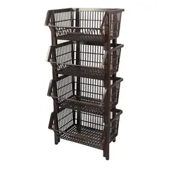 BUHOGAR - Organizador Multiestante Apilable X4 Canastas Multiusos En Plástico Hogar Oficina Color Negro
