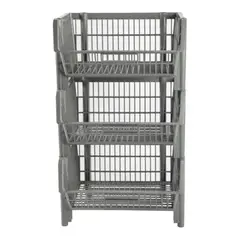 BUHOGAR - Organizador Multiestante Apilable X3 Canastas Multiusos En Plástico Canasto Hogar Color Gris