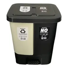 BUHOGAR - Papelera Dual De Pedal 30 Litros En Plástico Cocina Caneca Organizacion Hogar Color Negro/Blanco