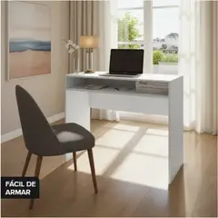 GENERICO - Escritorio Con 1 Estante Para Oficina U Hogar Con Recubrimiento De Melamina Color Blanco