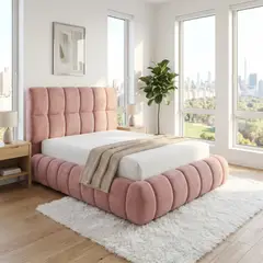 MOBILIARIA ALTA GAMA MONSIER - Base de Cama Cubo Queen- Confort Premium en Gamuza - Cabecero - Base Dividida de Lujo
