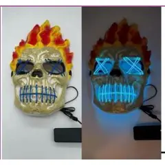 GENERICO - Título: Máscara LED de Calavera en Llamas (Ghost Rider) Neón para Disfraces y Fiestas (LED Flame Sku