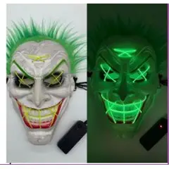 GENERICO - Máscara LED Guasón / Joker con Cabello Verde Neón para Disfraces y Fiestas (LED Joker Mask)
