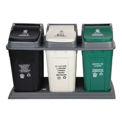 BUHOGAR - Punto Ecológico De 40 Litros 3 Puestos En Plástico Contenedor Colores Negro/Blanco/Verde Oscuro