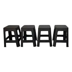 BUHOGAR - Butaco Silla Plástica Con Apoya Pies Tejido Rattan X4 Sofa Hogar Muebles Bancos En Color Negro