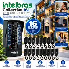 INTELBRAS - Kit Citofonía Collective 16i + 16 Citófonos TDMI 300 Negros Control de Acceso