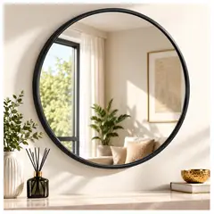 GENERICO - Espejo Redondo 80 Cm Marco Negro Decorativo Para Pared