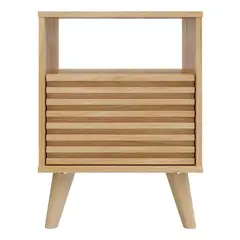 MADERKIT - Mesa De Noche Con 1 Cajón Frente Acanalado En Madera Muebles Para El Hogar Color Panela Acabado Mate
