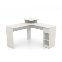 MADERKIT - Escritorio En L Con 1 Cajón Y 2 Estantes En Mdf Mueble Color Blanco Niebla 122 X 121 X 87 X 122.6 Cm