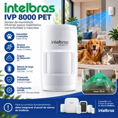 INTELBRAS - Sensor Movimiento IVP 8000 PET Inalámbrico PIR Inmunidad Mascotas Hasta 20kg