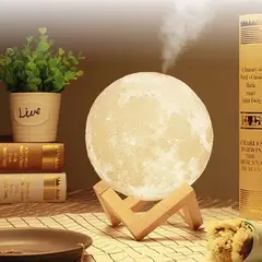 GENERICO - Lámpara Humidificador Luna Con Base De Madera