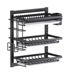 GENERICO - Escurridor De Platos De Pared 3 Niveles En Acero Negro