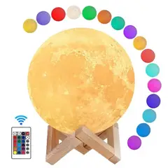 GENERICO - Lámpara decorativa en forma de luna con base de madera