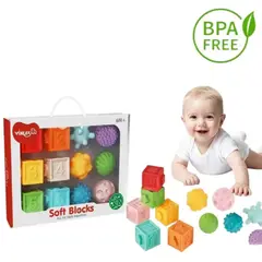 GENERICO - Pelotas Sensoriales y Cubos X12 para Bebé Estimulación Temprana Texturas Motricidad y Juego