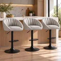 GENERICO - Set x 3 Sillas de Bar Luxury Gris con Base Negra
