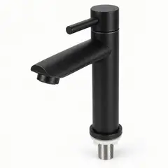 PAMO - Llave Baja para Lavamanos Agua Fría Negra Cuello Recto
