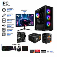 AMD RYZEN - PC Gamer Ryzen 7 5700G 16GB RAM SSD 512GB + Monitor 22” 120Hz + Combo