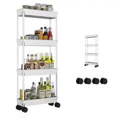 GENERICO - Carrito Auxiliar 4 Niveles Blanco con Ruedas 360° 12x35x101 cm