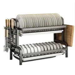 GENERICO - Secador Platos Doble Nivel Organizador Utensilios Cocina Acero Resistente